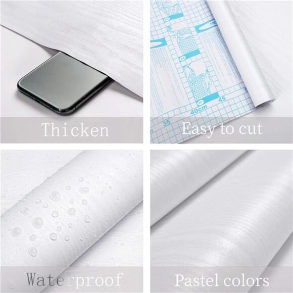 White Wood Grain Wallpaper White Peel and Stick Wallpaper Wood Contact Paper - Picture 5 of 7